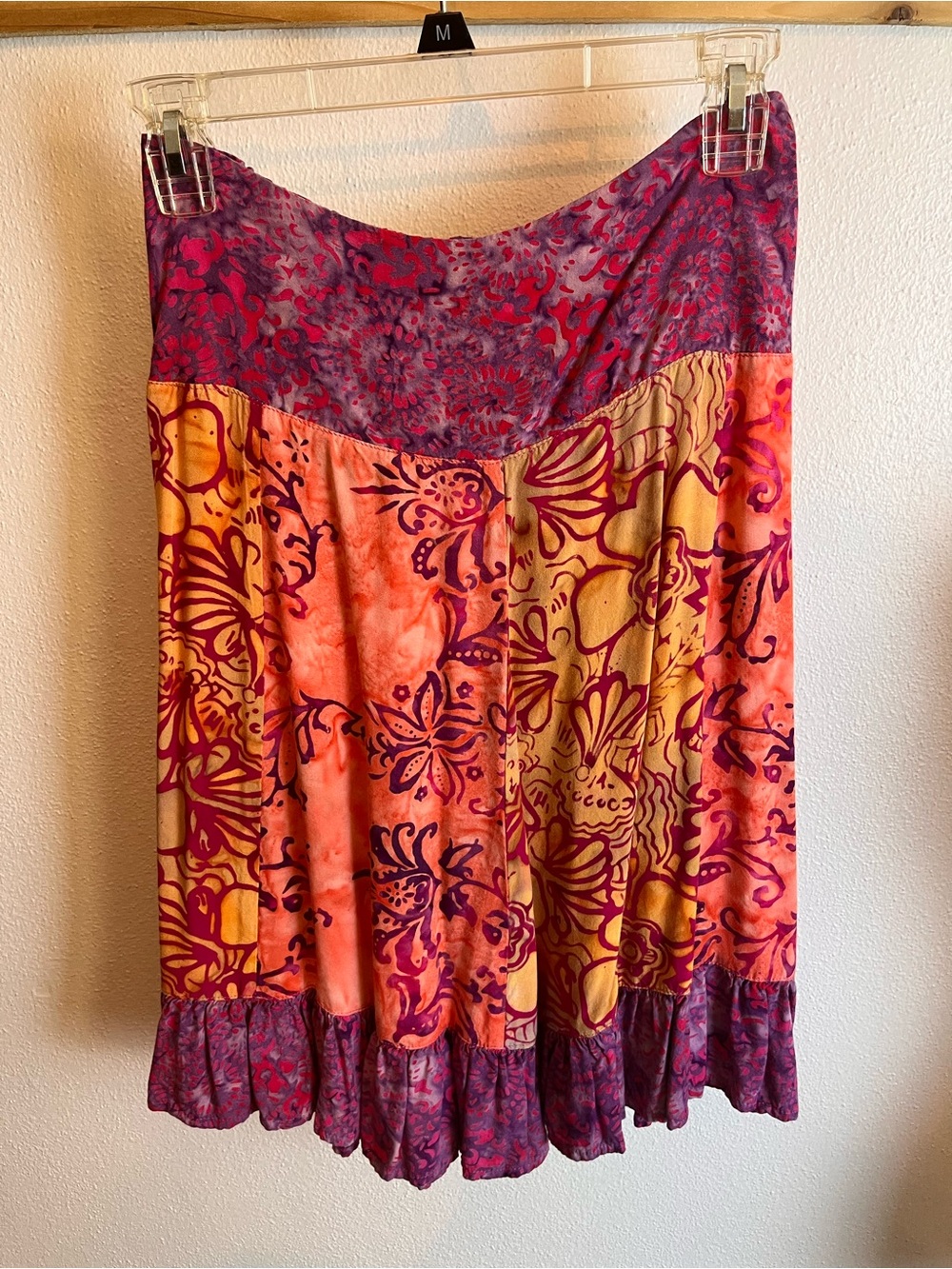 Santiki Colorful Floral Patchwork Skirt in Fuchsia, Purple & Orange